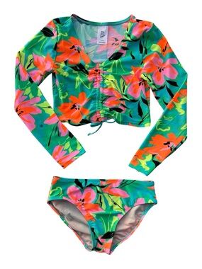 art class Teal Swim Rashguard Set with Coral & Pink Floral